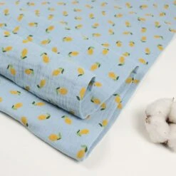 Bio Double Gauze Babyblau Mit Zitronen