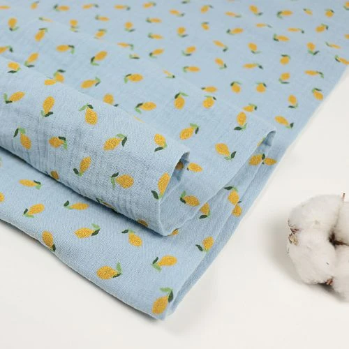 Bio Double Gauze Babyblau Mit Zitronen 1 Bio Double Gauze Babyblau Mit Zitronen