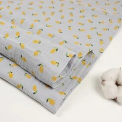 Bio Double Gauze Hellgrau Mit Zitronen