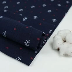 Bio Double Gauze Navy Mit Anker Und Herzen