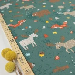 Bio Jersey Motiv Fuchs, Elch Und Bär In Staubgrün Von Stoffonkel