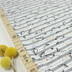 Bio Jersey Motiv Goldflieger Von Stoffonkel In Weiß Grau Gestreift