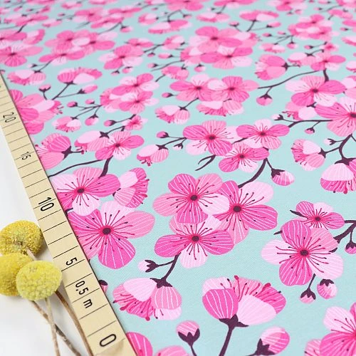 Bio Jersey Motiv Sakura In Grün Von Stoffonkel 1 Bio Jersey Motiv Sakura In Grün Von Stoffonkel