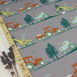 Bio Jersey Stoff Bagger Und Traktor Grau