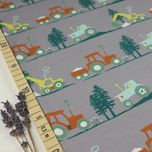 Bio Jersey Stoff Bagger Und Traktor Grau 1 Bio Jersey Stoff Bagger Und Traktor Grau