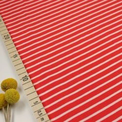 Bio Jersey Stoff Streifen Tomatenrot Ringeljersey Stoffonkel