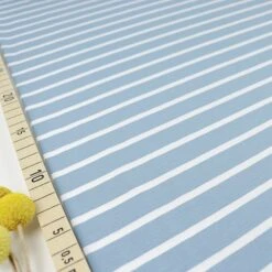 Bio Jersey Stoff Mit Streifen Hellblau Weiß Als Ringeljersey
