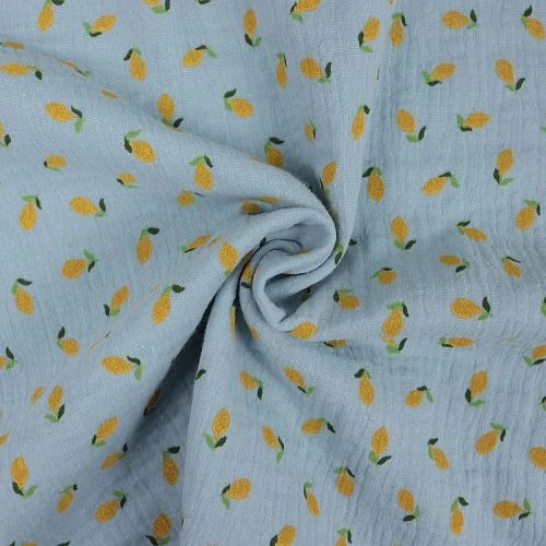 Bio Double Gauze Babyblau Mit Zitronen 2 Bio Double Gauze Babyblau Mit Zitronen – Bild 2