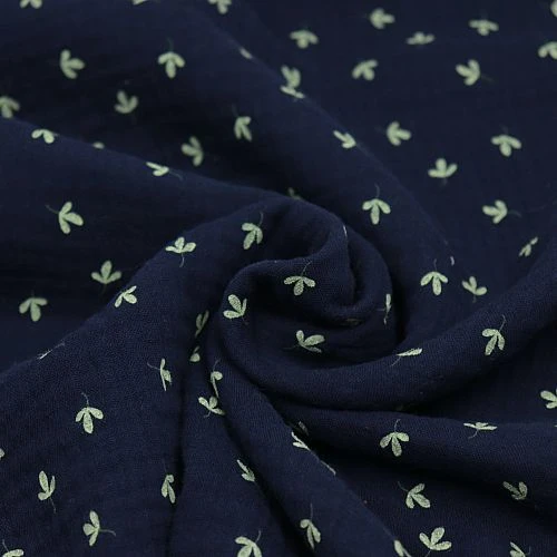 Bio Double Gauze Navy Mit Blättern 2 Bio Double Gauze Navy Mit Blättern – Bild 2
