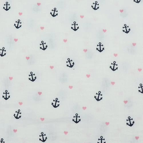 Bio Double Gauze Weiß Mit Anker Und Herzen 2 Bio Double Gauze Weiß Mit Anker Und Herzen – Bild 2