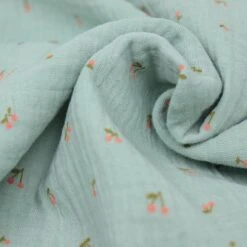 Bio Double Gauze In Mint Mit Kirschen -TextilKreativ Verkaufsgeschäft Gauze in mint mit Kirschen Bio 1829 2