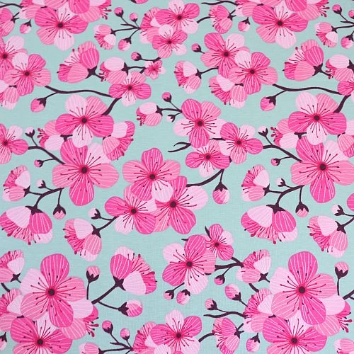 Bio Jersey Motiv Sakura In Grün Von Stoffonkel 2 Bio Jersey Motiv Sakura In Grün Von Stoffonkel – Bild 2