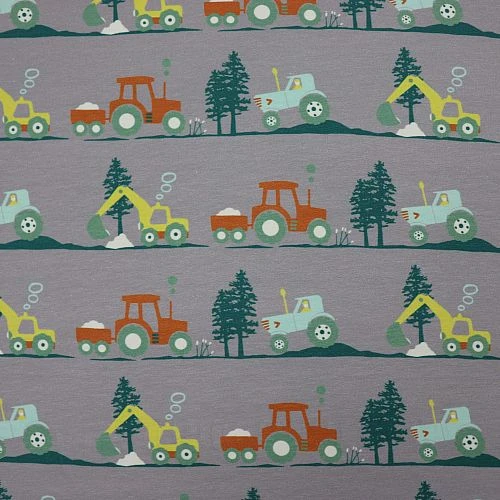 Bio Jersey Stoff Bagger Und Traktor Grau 2 Bio Jersey Stoff Bagger Und Traktor Grau – Bild 2