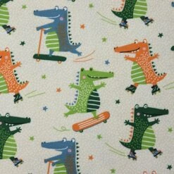 Bio Jersey Motiv Crocs On Wheels Von Stoffonkel In Macadamia -TextilKreativ Verkaufsgeschäft Motiv Crocs on wheels von Stoffonkel 1117 2