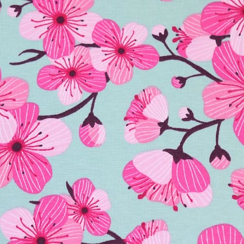 Bio Jersey Motiv Sakura In Grün Von Stoffonkel 3 Bio Jersey Motiv Sakura In Grün Von Stoffonkel – Bild 3