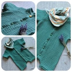 Bio Jersey Stoff Weiß Mit Streifen In Pastellgrün Und Ocker Als Ringeljersey -TextilKreativ Verkaufsgeschäft weiss mit Streifen in pastellgruen und 1706 3